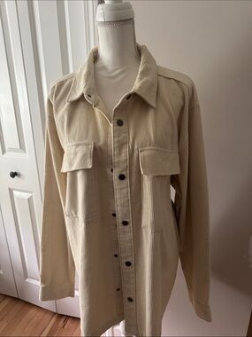 Casual Corduroy Button-Down Shirt Jacket - Beige